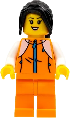 Woman - Orange Tracksuit, Long Black Hair minifigure