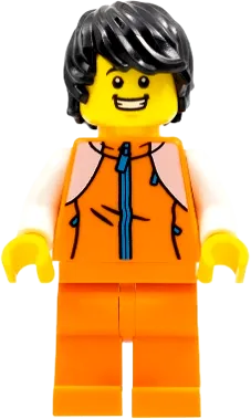 Man - Orange Tracksuit, Black Hair minifigure