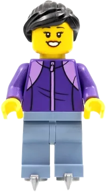 Woman - Black Hair, Dark Purple Jacket, Sand Blue Legs, Ice Skates minifigure