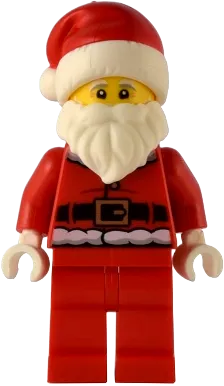 Santa - Red Fur Lined Jacket with Button and Plain Back, Red Legs, White Bushy Moustache and Beard minifigure