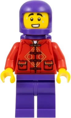 Lunar New Year Parade Participant - Male, Red Tang Shirt, Dark Purple Legs, Space Helmet, and Air Tanks minifigure