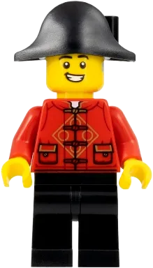 Lunar New Year Parade Participant - Male, Red Tang Shirt, Black Legs, Pirate Bicorne Hat minifigure