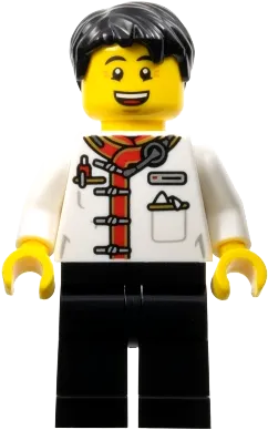 Waiter - Male, White Uniform Jacket, Black Legs, Black Hair minifigure