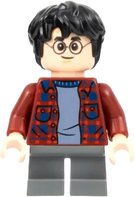 Harry Potter - Dark Red Plaid Flannel Shirt, Dark Bluish Gray Short Legs minifigure