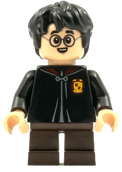 Harry Potter - Black Torso Gryffindor Robe, Dark Brown Short Legs minifigure