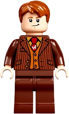 Fred Weasley - Reddish Brown Suit, Dark Red Tie, Grin / Smiling Head minifigure
