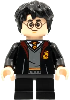 Harry Potter - Gryffindor Robe Open, Black Short Legs, Grin / Scared Head minifigure