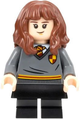 Hermione Granger - Gryffindor Sweater with Crest, Black Skirt, Black Short Legs with Dark Bluish Gray Stripes minifigure