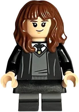 Hermione Granger - Hogwarts Robe, Black Tie, Skirt, and Short Legs with Dark Bluish Gray Stripes minifigure