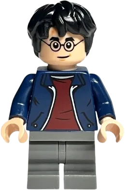 Harry Potter - Dark Blue Jacket with Dark Red Shirt, Dark Bluish Gray Medium Legs, Black Hair minifigure