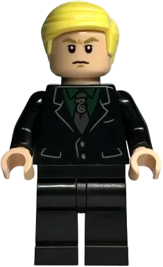 Draco Malfoy - Black Suit, Slytherin Tie, Neutral / Scared minifigure