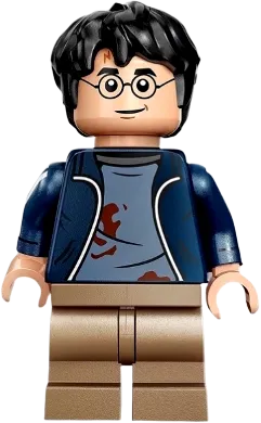 Harry Potter - Dark Blue Open Jacket with Tears and Blood Stains, Printed Arms, Dark Tan Medium Legs minifigure