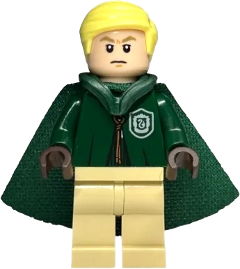 Draco Malfoy - Dark Green Slytherin Quidditch Uniform with Hood and Cape minifigure