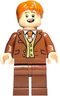 Fred Weasley - Reddish Brown Suit, Dark Orange Tie, Grin / Smiling minifigure
