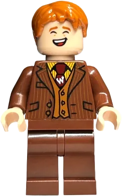 George Weasley - Reddish Brown Suit, Dark Red Tie, Smiling / Laughing minifigure