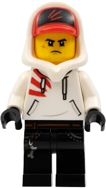 Jack Davids - White Hoodie with Cap and Hood (Large Smile / Grumpy) minifigure