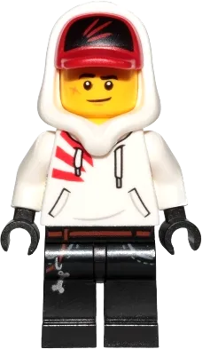 Jack Davids - White Hoodie with Cap and Hood (Lopsided Smile / Scared) minifigure
