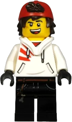 Jack Davids - White Hoodie with Backwards Cap and Hood Folded Down (Open Mouth Smile / Scared) minifigure