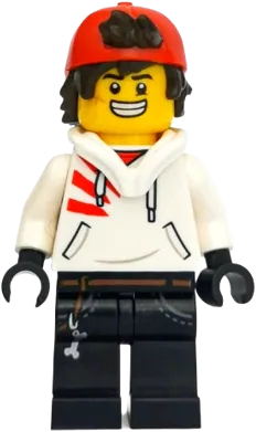 Jack Davids - White Hoodie with Backwards Cap and Hood Folded Down (Large Smile / Grumpy) minifigure
