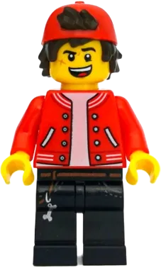Jack Davids - Red Jacket with Backwards Cap (Open Mouth Smile / Scared) minifigure