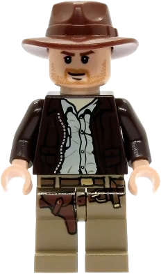 Indiana Jones - Dark Brown Jacket, Reddish Brown Fedora, Closed Mouth Lopsided Grin minifigure