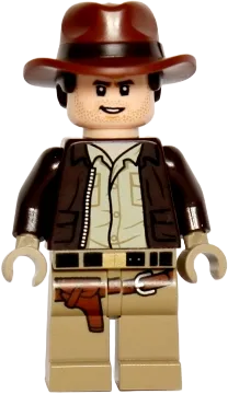 Indiana Jones - Dark Brown Jacket, Reddish Brown Dual Molded Hat with Hair, Dark Tan Hands minifigure