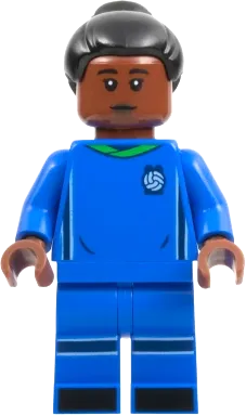 Soccer Player - Female, Blue Uniform, Reddish Brown Skin, Black Bun minifigure