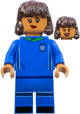 Soccer Player - Female, Blue Uniform, Medium Nougat Skin, Dark Brown Hair minifigure
