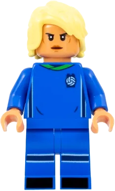 Soccer Player - Female, Blue Uniform, Nougat Skin, Bright Light Yellow Hair minifigure
