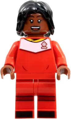 Soccer Player - Female, Red Uniform, Reddish Brown Skin, Black Hair minifigure
