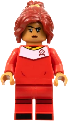 Soccer Player - Female, Red Uniform, Medium Nougat Skin, Dark Red Ponytail minifigure