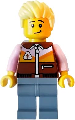 Camper - Male, Reddish Brown Jacket, Sand Blue Legs, Bright Light Yellow Spiked Hair Swept Up minifigure