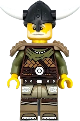 Viking Chieftain - Male, Leather Armor, Dark Tan Legs with Tunic, Pearl Dark Gray Helmet, Shoulder Armor minifigure