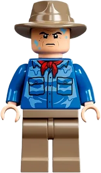 Dr. Alan Grant - Blue Shirt with Water Stains, Dark Tan Fedora minifigure