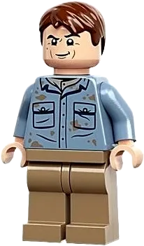 Dr. Alan Grant - Sand Blue Shirt with Pockets and Dirt Stains, Reddish Brown Hair minifigure