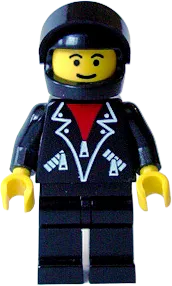 Leather Jacket - Zippers, Black Legs, Black Helmet, Black Visor, Male minifigure