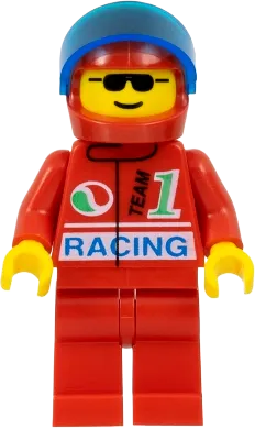 Octan - Racing, Red Legs, Red Helmet, Trans-Dark Blue Visor minifigure