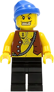 Pirate Vest and Anchor Tattoo - Black Legs, Blue Bandana, Gold Tooth minifigure