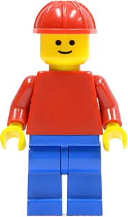 Plain Red Torso - Red Arms, Blue Legs, Red Construction Helmet minifigure