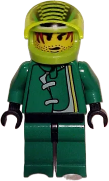 Racer Driver - Green Jacket and Lime Helmet with Black Stripes/White Checkered Lines minifigure