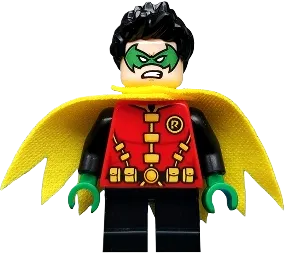 Robin - Green Mask and Hands, Black Short Legs, Yellow Scalloped Cape minifigure