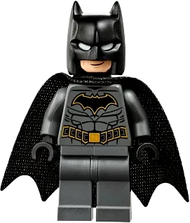 Batman - Dark Bluish Gray Suit with Gold Outline Belt and Crest, Mask and Cape (Type 3 Cowl, Tear-Drop Neck Cut Spongy Cape) minifigure