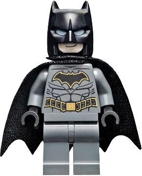 Batman - Dark Bluish Gray Suit with Gold Outline Belt and Crest, Mask and Cape (Type 3 Cowl, Spongy Cape) minifigure