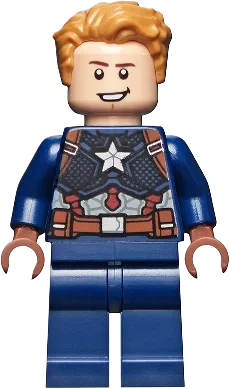 Captain America - Dark Blue Suit, Reddish Brown Hands, Hair, Dark Brown Eyebrows, Chin Strap minifigure