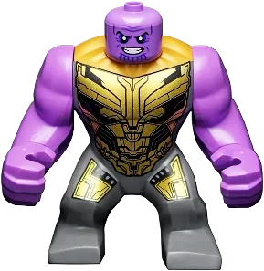 Thanos - Large Figure, Medium Lavender Arms Plain, Dark Bluish Gray Outfit with Gold Armor, Smile minifigure