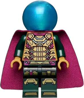 Mysterio - Magenta Trim, Dark Azure Head, Satin Trans-Light Blue Helmet, Single Hole Cape minifigure