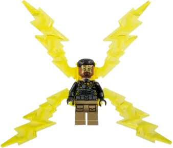 Electro - Black and Dark Tan Outfit, Medium Brown Head, Large Electricity Wings minifigure