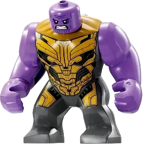 Thanos - Large Figure, Medium Lavender Arms Plain, Dark Bluish Gray Outfit with Gold Armor, Angry minifigure