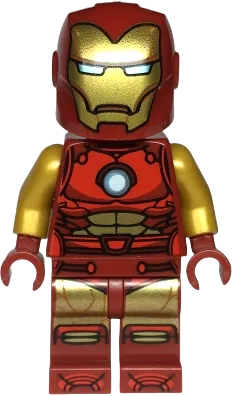 Iron Man - Dark Red and Gold Armor, Round Arc Reactor, Pearl Gold Arms, One Piece Helmet minifigure