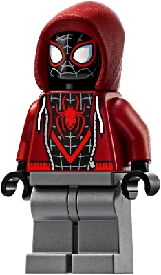 Spider-Man - Miles Morales, Dark Red Hood, Dark Bluish Gray Legs minifigure